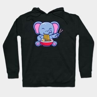 Cute Elephant Eating Ramen Bowl With Chopstick Cartoon Hoodie